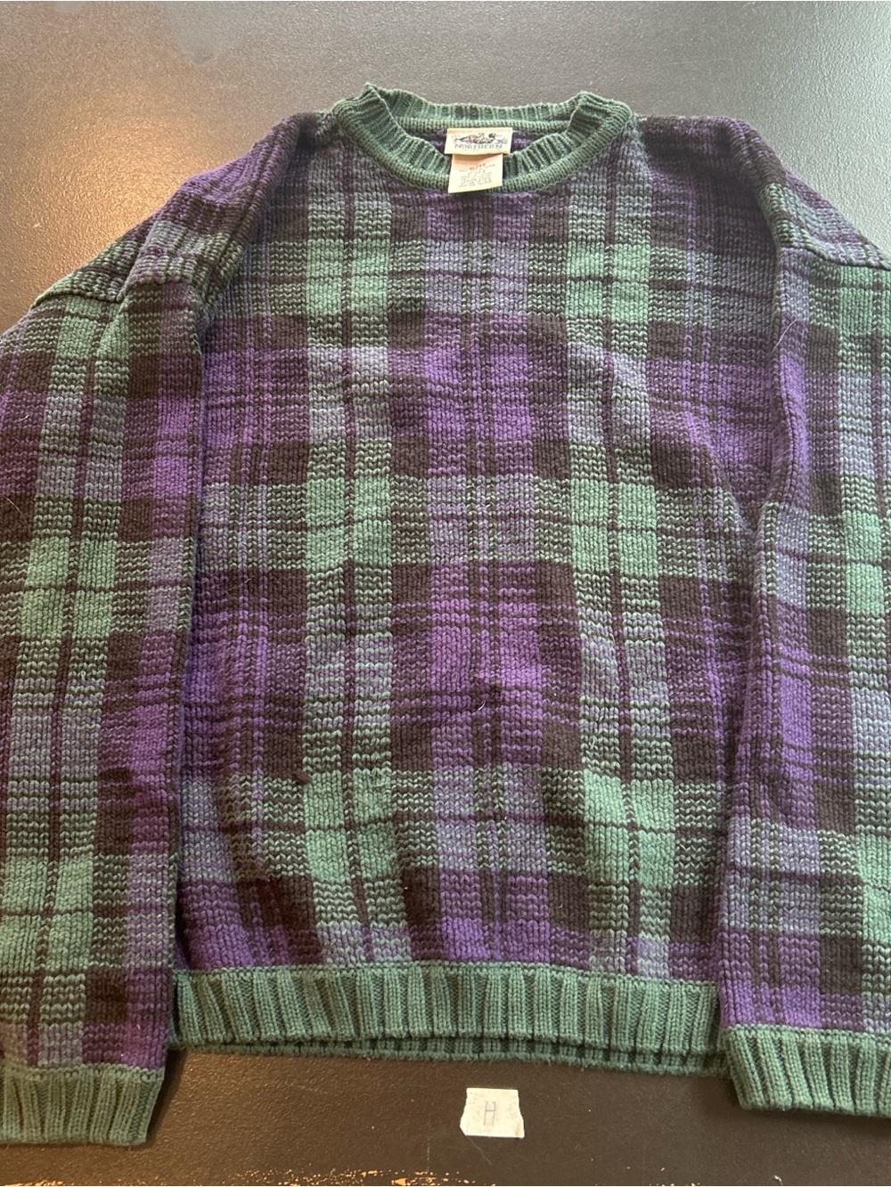Northern Reflections Green & Purple Plaid Crewneck Sweater